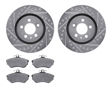 7502-74012, Rotors-Drilled And Slotted-Silver With 5000 Advanced Brake Pads, Zinc Coated